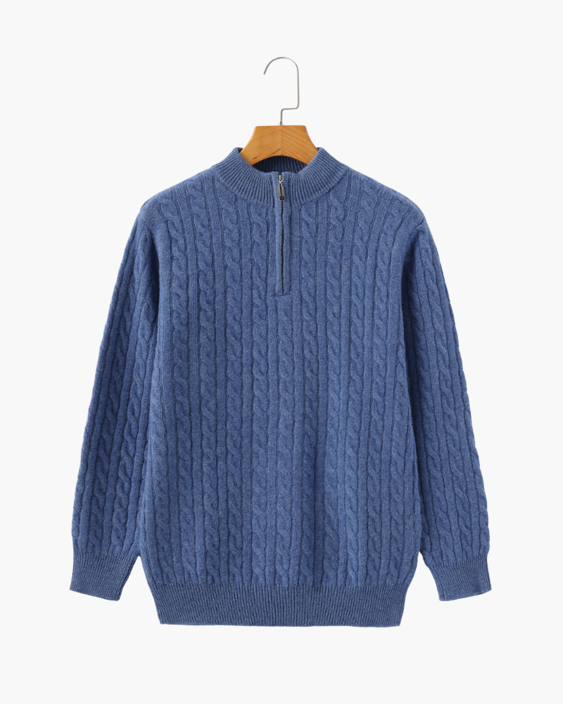 Pull pour Homme avec Col Zippé et Motif en Torsades | Idéal pour l’Hiver
