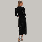 Robe Midi Portefeuille avec Manches Longues Bouffantes pour Femme | Idéale pour Soirées et Réceptions