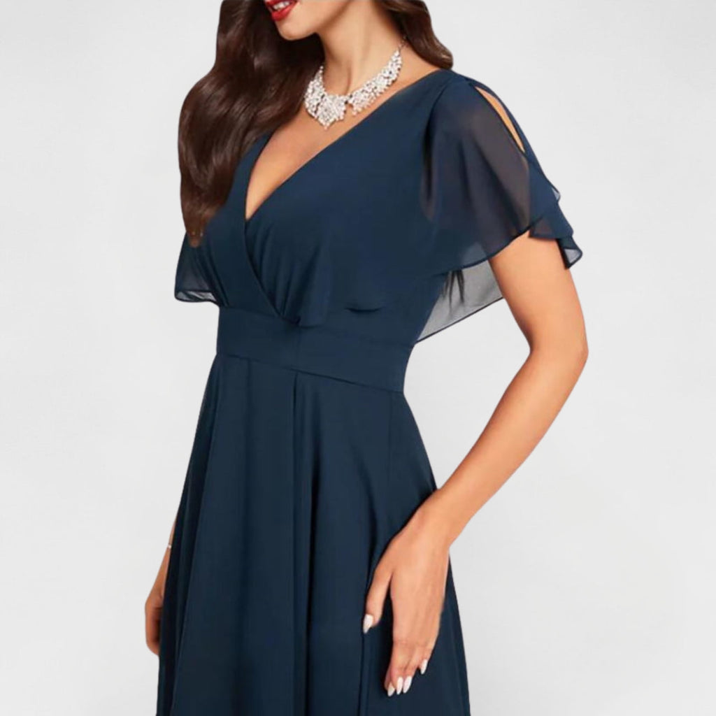 Robe À Col V Avec Manches Amples Et Ourlet Superposé Pour Femme | Idéal Pour Occasions Quotidiennes Et Événementielles