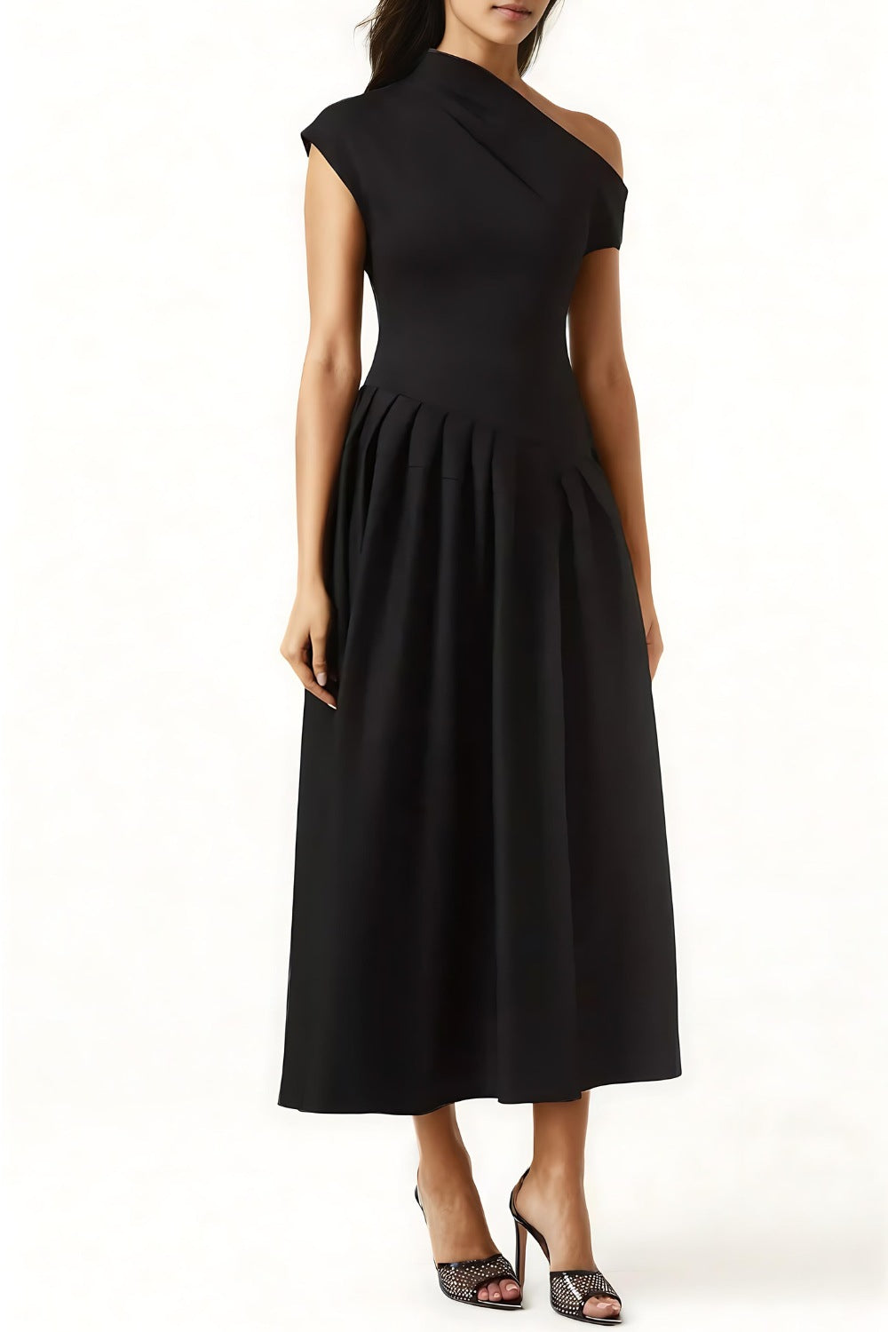 Robe Midi Asymétrique Avec Épaule Dénudée Pour Femme | Idéal Pour Soirées Et Événements