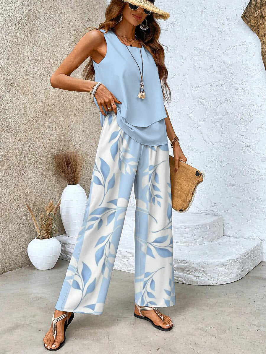 Ensemble Deux Pièces avec Haut à Ourlet Asymétrique et Pantalon Large pour Femme | Idéal pour l’Été