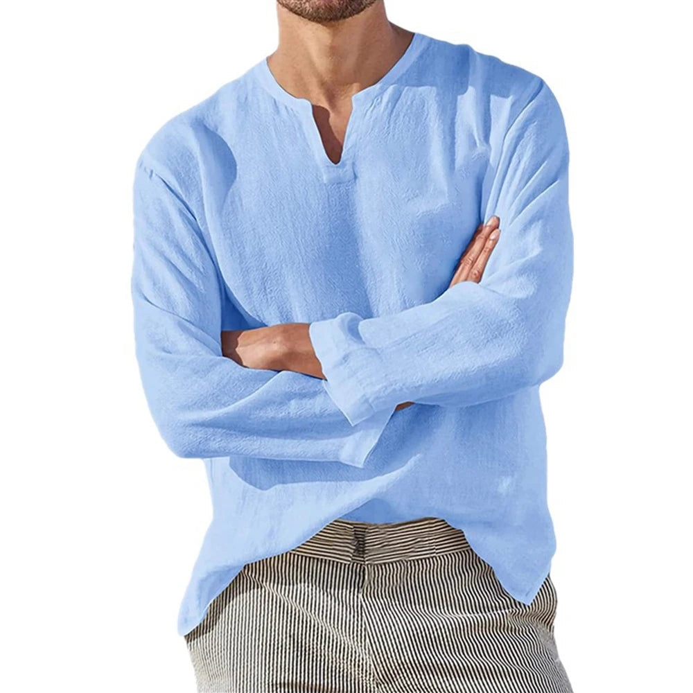 Chemise À Manches Longues Avec Col En V Pour Homme | Idéale Pour Mi-Saison
