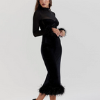 Robe Midi Avec Accents De Plumes Pour Femme | Idéale Pour Les Occasions Spéciales