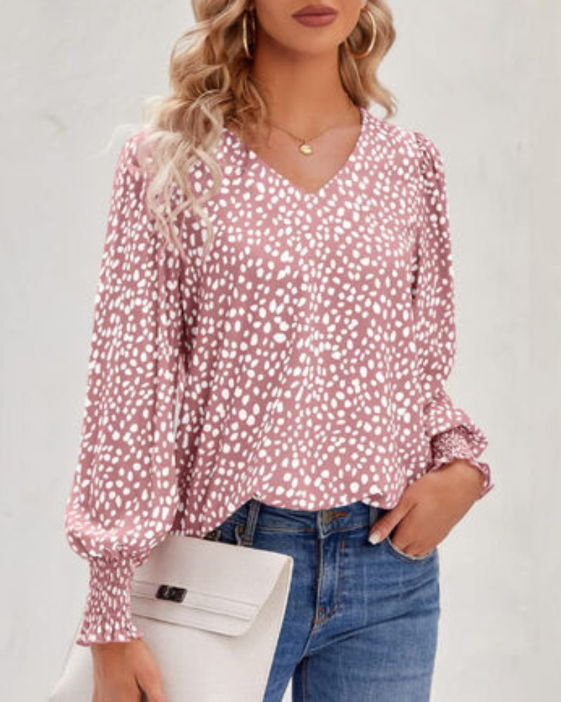 Blouse Imprimée À Col En V Avec Manches Bouffantes Pour Femme | Idéal Pour Le Quotidien Et Les Occasions