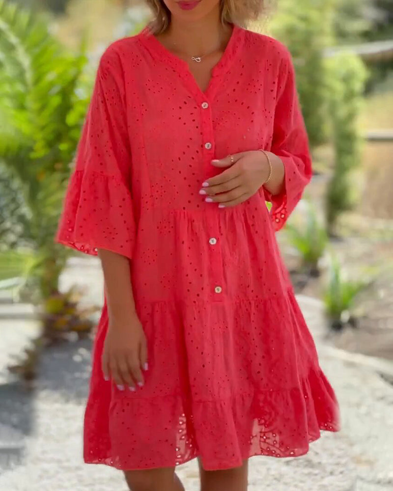 Robe d'Été avec Col en V et Manches Évasées pour Femme | Idéale pour la Saison Chaude
