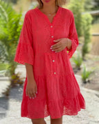 Robe d'Été avec Col en V et Manches Évasées pour Femme | Idéale pour la Saison Chaude