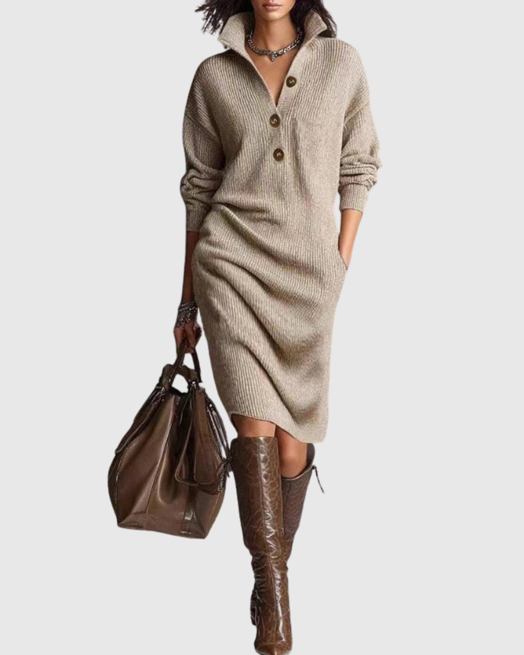 Robe Midi à Col Boutonné pour Femme | Idéale pour la Saison Hivernale et un Usage Quotidien