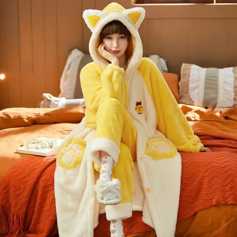 Pyjama Deux Pièces avec Capuche et Coupe Longue pour Femmes | Idéal pour l’Hiver
