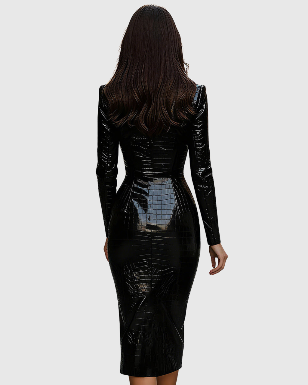 Robe Midi Ajustée avec Fermeture Zippée Frontale et Texture Effet Crocodile pour Femme | Idéale pour Événements et Sorties en Soirée