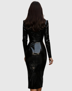 Robe Midi Ajustée avec Fermeture Zippée Frontale et Texture Effet Crocodile pour Femme | Idéale pour Événements et Sorties en Soirée