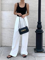 Pantalon Large Blanc À Taille Haute Pour Femme | Idéal Pour Bureau Et Sorties Décontractées