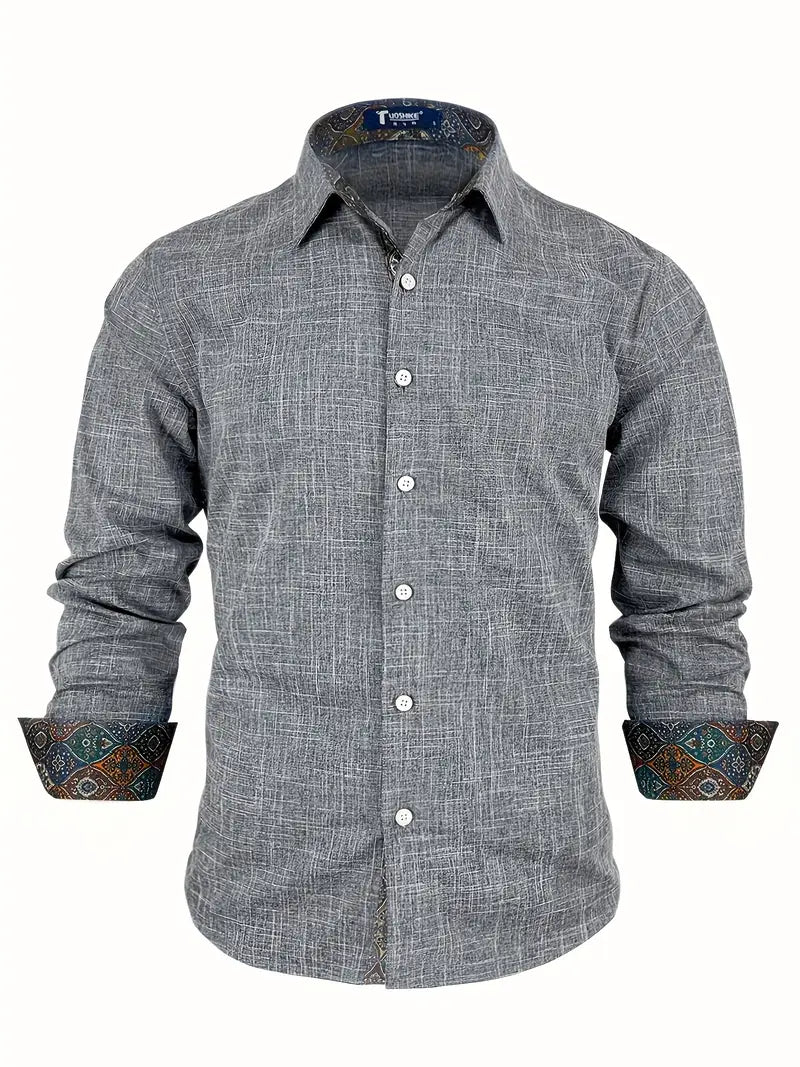 Chemise À Manches Longues Avec Détails Contrastés Et Fermeture À Boutons Pour Hommes | Idéale Pour Toutes Les Saisons