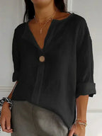 Blouse Légère À Col en V Avec Détail Bouton Pour Femme | Idéale Pour les Journées d'Été