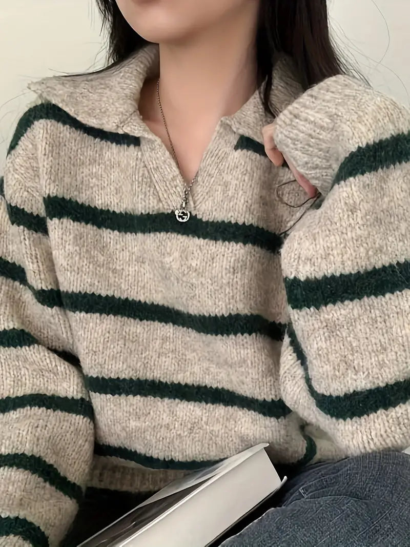 Pull Rayé À Coupe Droite Pour Femme | Idéal Pour Usage Quotidien