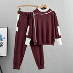 Ensemble Pull Patchwork et Pantalon Assorti pour Femme | Idéal pour Saison Automne