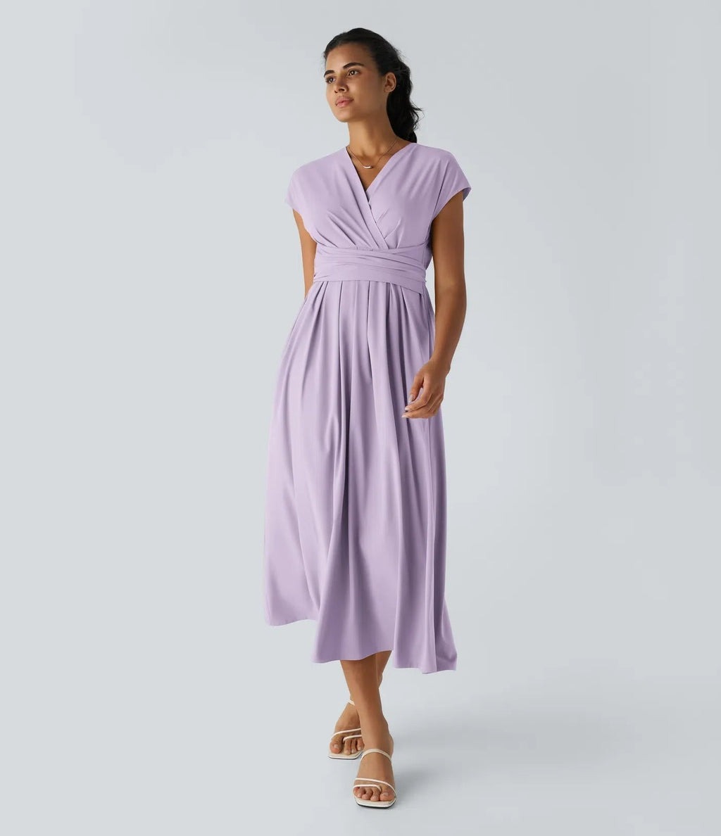 Robe Midi Avec Taille Haute Et Manches Courtes Pour Femme | Idéal Pour Usage De Jour Et De Soir
