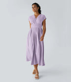 Robe Midi Avec Taille Haute Et Manches Courtes Pour Femme | Idéal Pour Usage De Jour Et De Soir