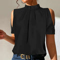 Blouse à Épaules Découpées avec Col Plissé pour Femme | Idéal pour les Tenues Quotidiennes