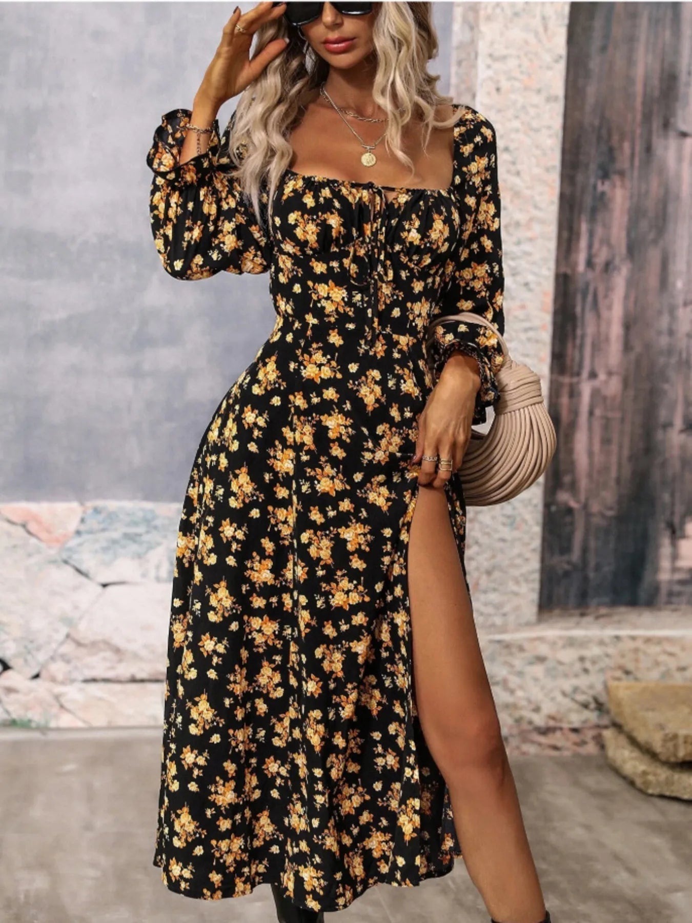 Robe Fleurie Avec Col Carré Et Manches À Volants Pour Femme | Idéale Pour Sorties Décontractées