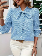 Blouse à Carreaux avec Détail Nœud pour Femme | Idéale pour Usage Quotidien et Bureau