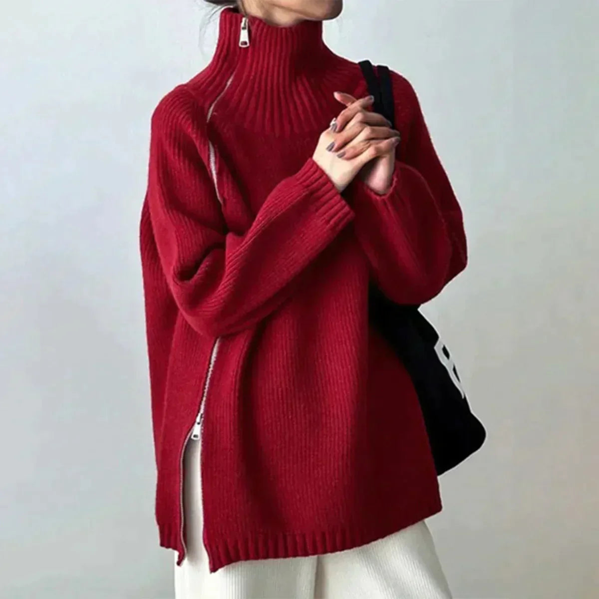 Pull À Col Montant Rouge Pour Femmes | Idéal Pour La Mi-Saison