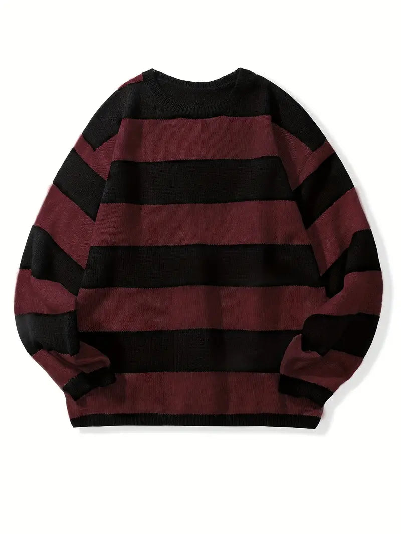 Pull Rayé à Col Rond avec Style Rétro pour Homme | Idéal pour le Quotidien et les Sorties