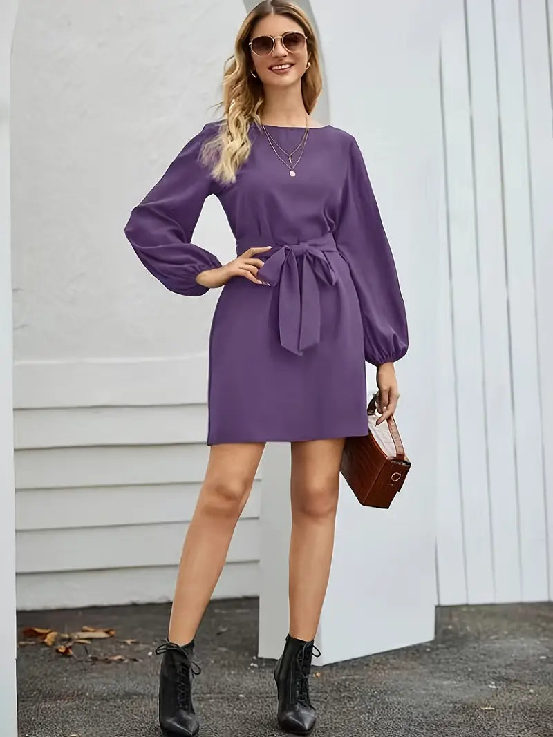 Robe Ceinturée À Manches Lanternes Avec Jupe Évasée Pour Femme | Idéale Pour Un Usage Quotidien