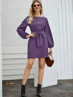 Robe Ceinturée à Manches Lanterne pour Femme | Idéale pour le Travail et les Sorties