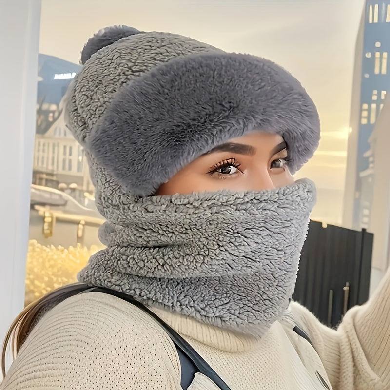 Ensemble Bonnet avec Pompon Et Écharpe Assortie pour Adultes | Idéal pour L’Hiver