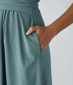 Robe Midi Avec Taille Haute Et Manches Courtes Pour Femme | Idéal Pour Usage De Jour Et De Soir