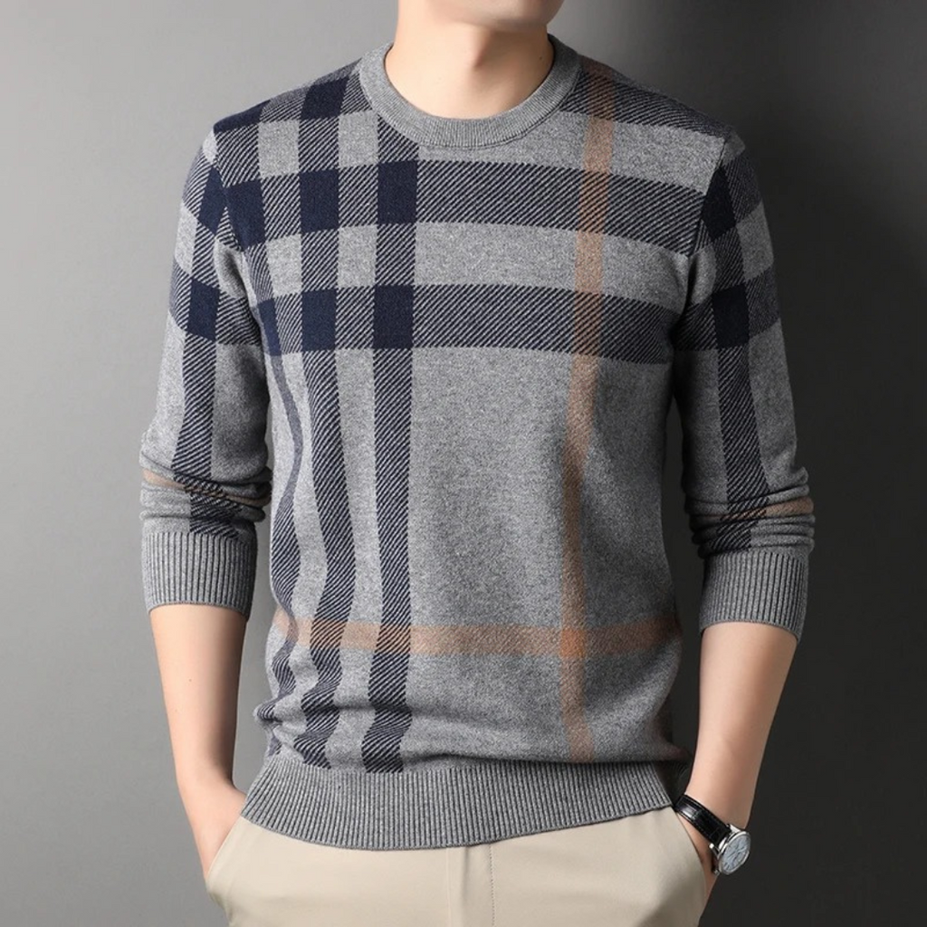 Pull À Motif Carreaux Pour Homme Avec Col Rond Et Coupe Standard | Idéal Pour Usage Quotidien Et Occasionnel