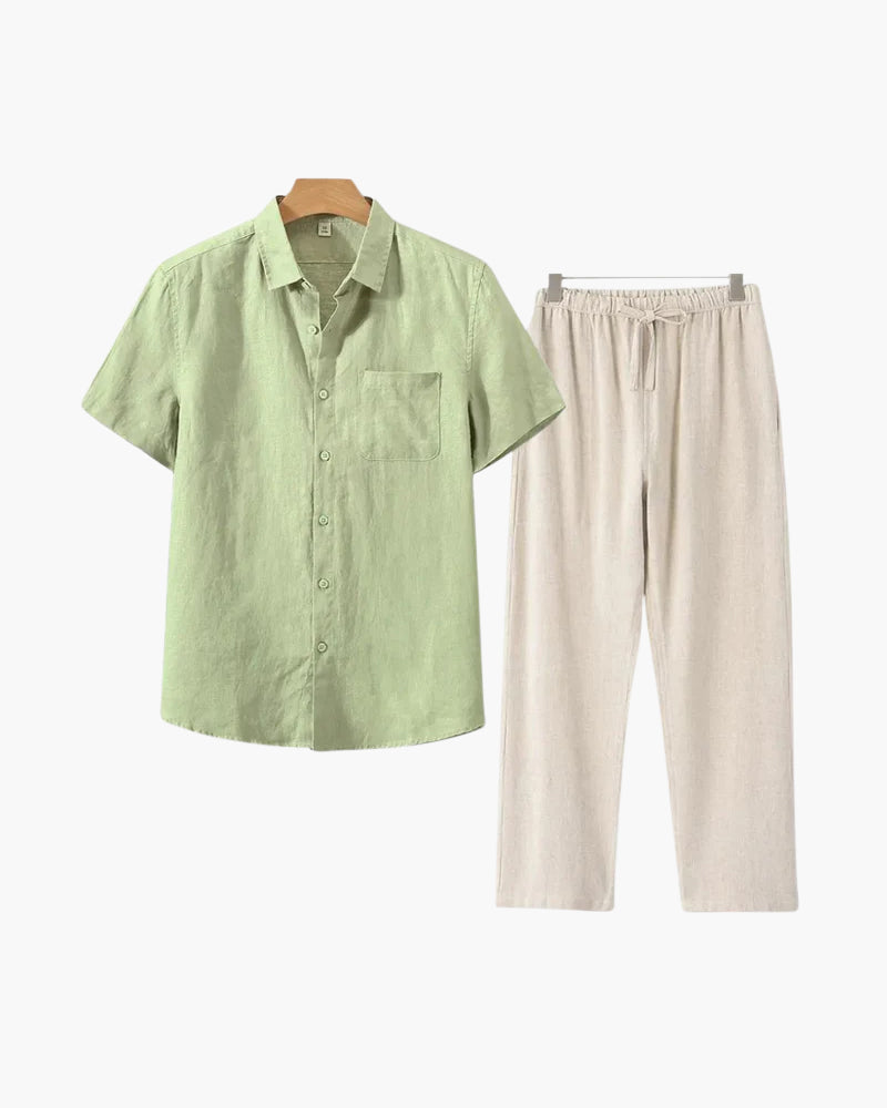 Ensemble Été Deux Pièces Avec Chemise Courte Et Pantalon À Taille Élastique Pour Homme | Idéal Pour Saison Estivale