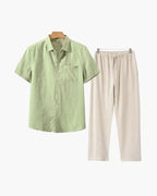 Ensemble Été Deux Pièces Avec Chemise Courte Et Pantalon À Taille Élastique Pour Homme | Idéal Pour Saison Estivale