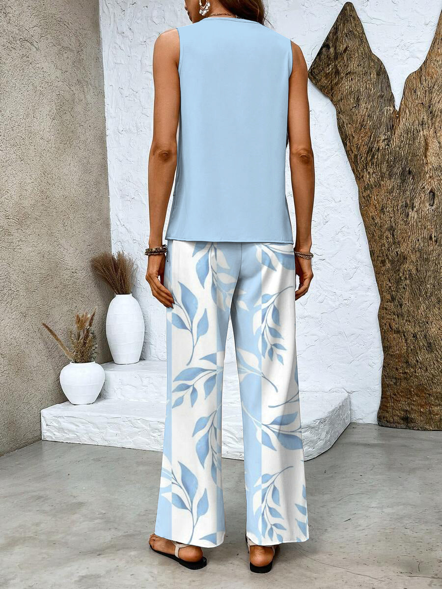 Ensemble Deux Pièces avec Haut à Ourlet Asymétrique et Pantalon Large pour Femme | Idéal pour l’Été