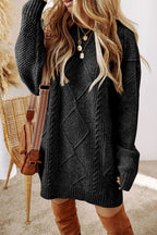 Pull Long avec Motif À Losanges pour Femme | Idéal pour La Saison Fraîche
