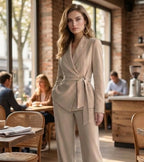 Ensemble Deux Pièces Avec Blazer Croisé Et Pantalon Droit Pour Femme | Idéal Pour Les Occasions Formelles