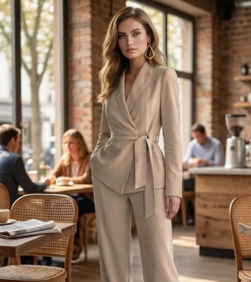 Ensemble Deux Pièces Avec Blazer Croisé Et Pantalon Droit Pour Femme | Idéal Pour Les Occasions Formelles