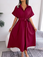 Robe Chemise Midi Avec Ceinture Nouée Et Manches Courtes Pour Femmes | Adaptée Aux Tenues Quotidiennes