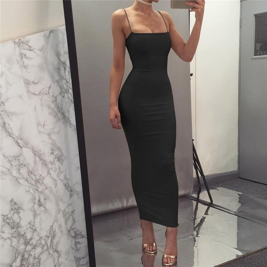 Robe Midi Moulante avec Bretelles Fines pour Femme | Idéale pour Soirées et Occasions Estivales