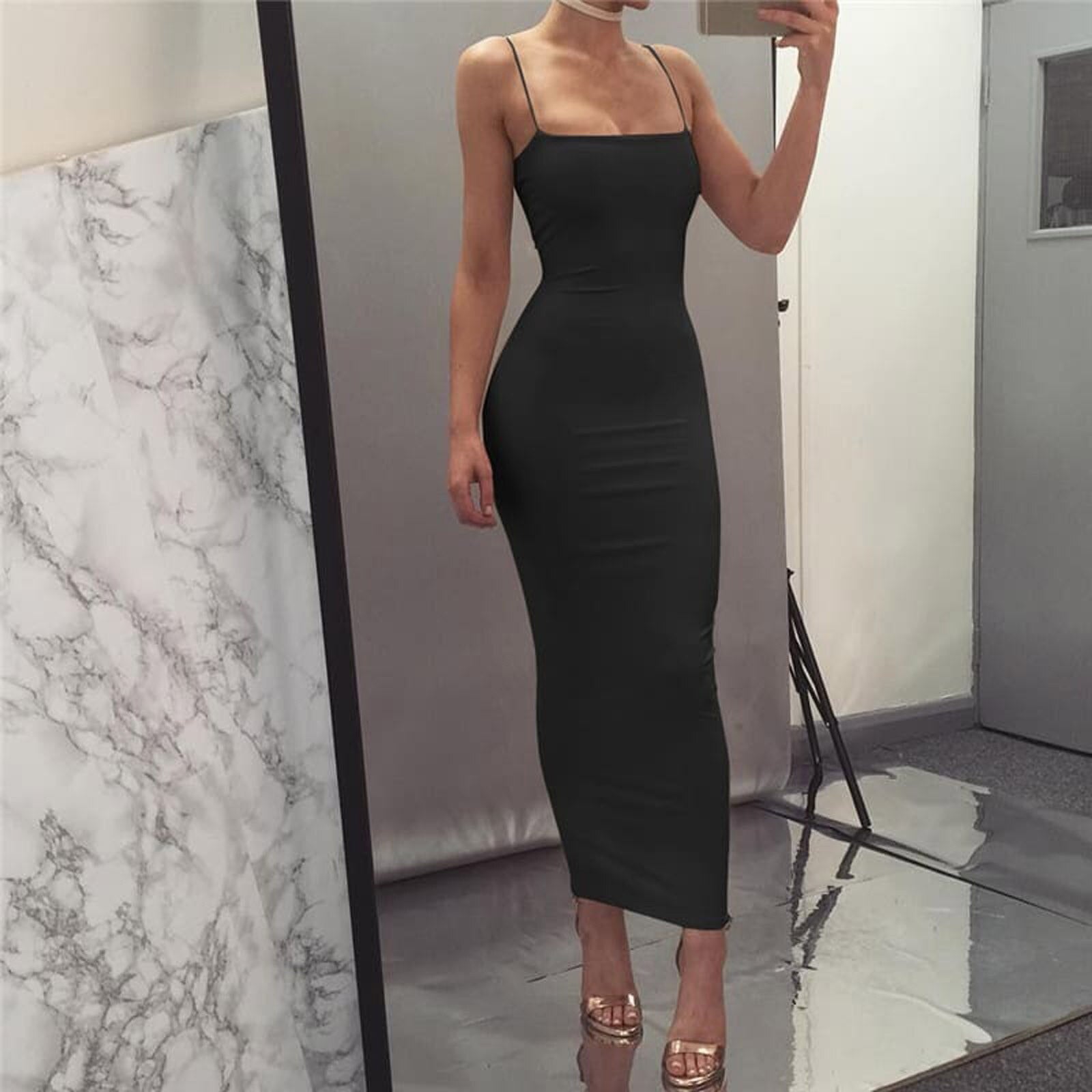 Robe Midi Moulante avec Bretelles Fines pour Femme | Idéale pour Soirées et Occasions Estivales