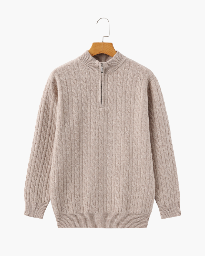 Pull pour Homme avec Col Zippé et Motif en Torsades | Idéal pour l’Hiver