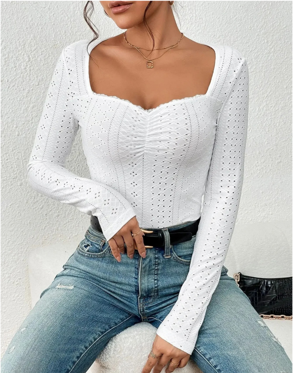Top À Col Carré Avec Détails Brodés Pour Femme | Idéal Pour Le Quotidien Et Les Occasions