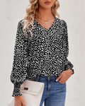 Blouse Imprimée À Col En V Avec Manches Bouffantes Pour Femme | Idéal Pour Le Quotidien Et Les Occasions