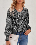 Blouse Imprimée À Col En V Avec Manches Bouffantes Pour Femme | Idéal Pour Le Quotidien Et Les Occasions