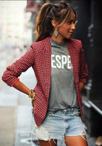 Veste À Motif À Carreaux Avec Col À Revers Pour Femme | Idéale Pour Usage Quotidien Et Travail