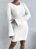Robe en Maille Côtelée avec Manches Évasées pour Femme | Idéale pour Usage Quotidien et Mi-Saison