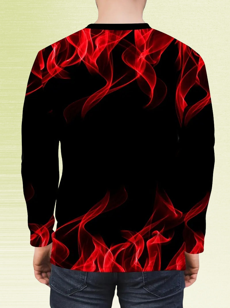 T-Shirt À Manches Longues Avec Motif Flammes Et Col Rond Pour Hommes | Idéal Pour Les Tenues Décontractées