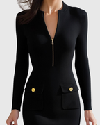 Robe Midi En Maille Côtelée Avec Fermeture Zippée Pour Femme | Idéale Pour Le Bureau Et Les Sorties