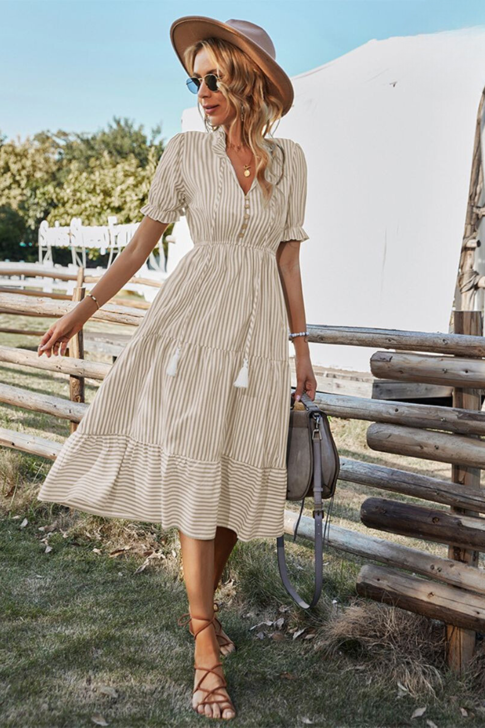 Robe Mi-Longue avec Détail à Nouer pour Femmes | Idéale pour l’Été