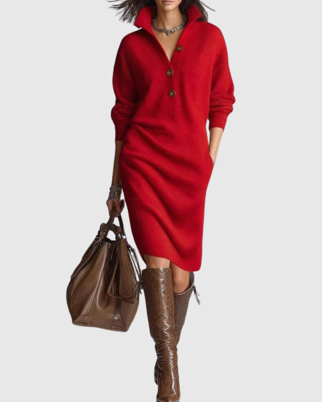 Robe Midi à Col Boutonné pour Femme | Idéale pour la Saison Hivernale et un Usage Quotidien
